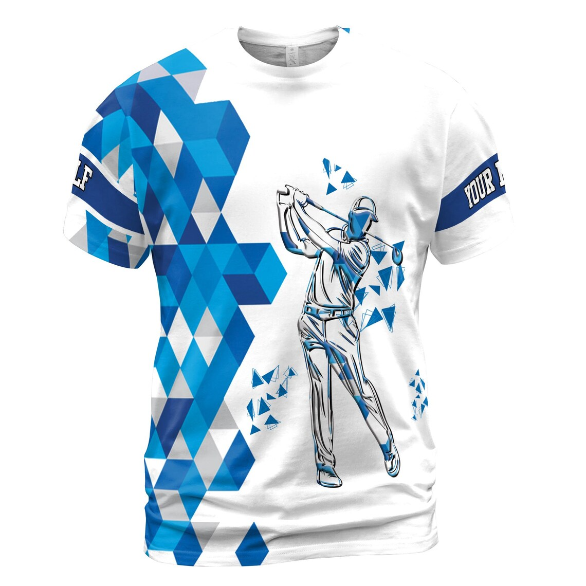 Custom Name Blue Diamond Pattern Golfer Men's 3D T-shirt S-5XL