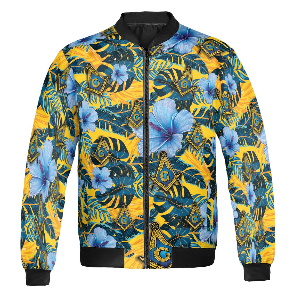 Personalized Masonic Freemason Tropical Floral Bomber Jacket (S-5XL)