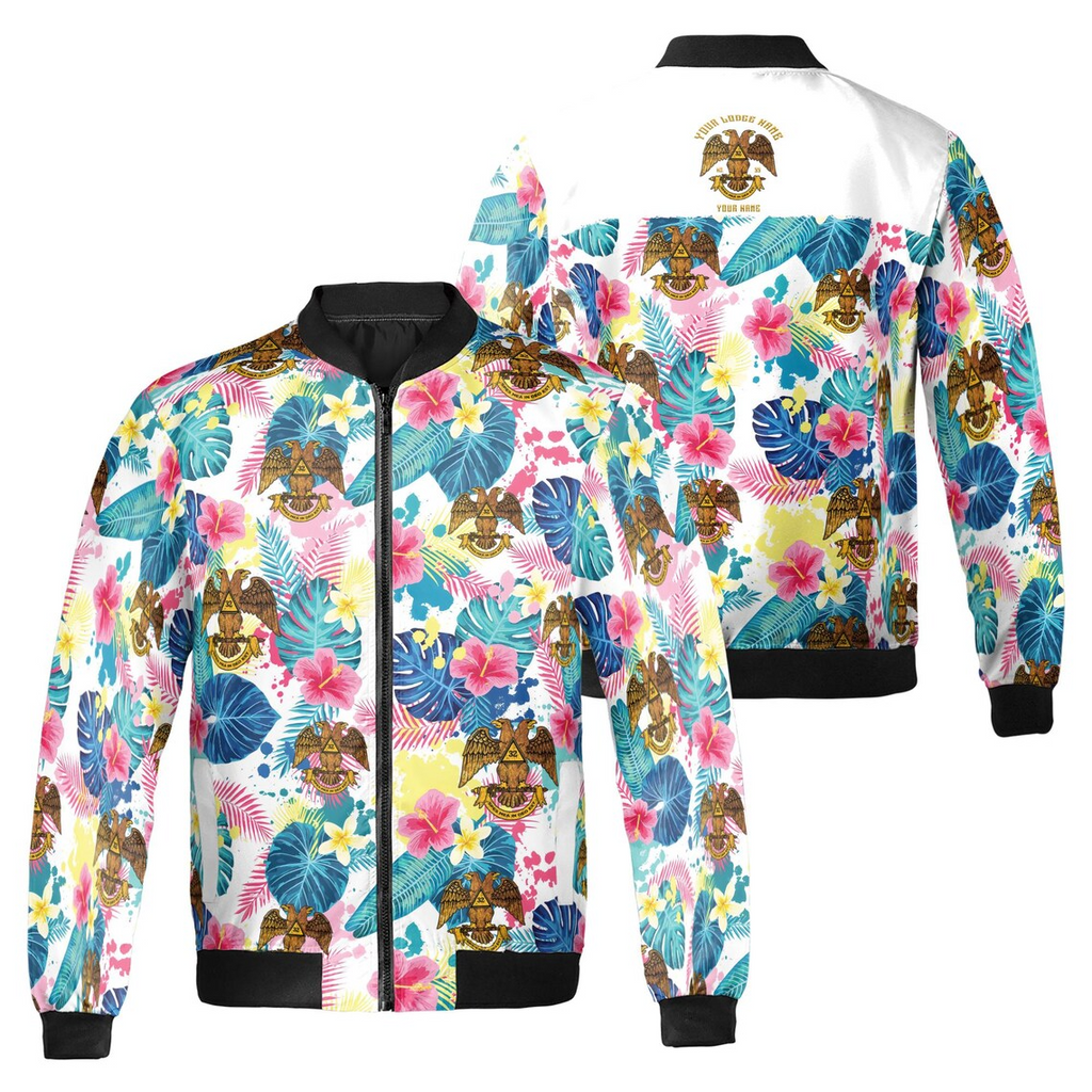 Customized Rite of Scottish 32 Colorful Palm Leaf Bomber Jacket (S-5XL)
