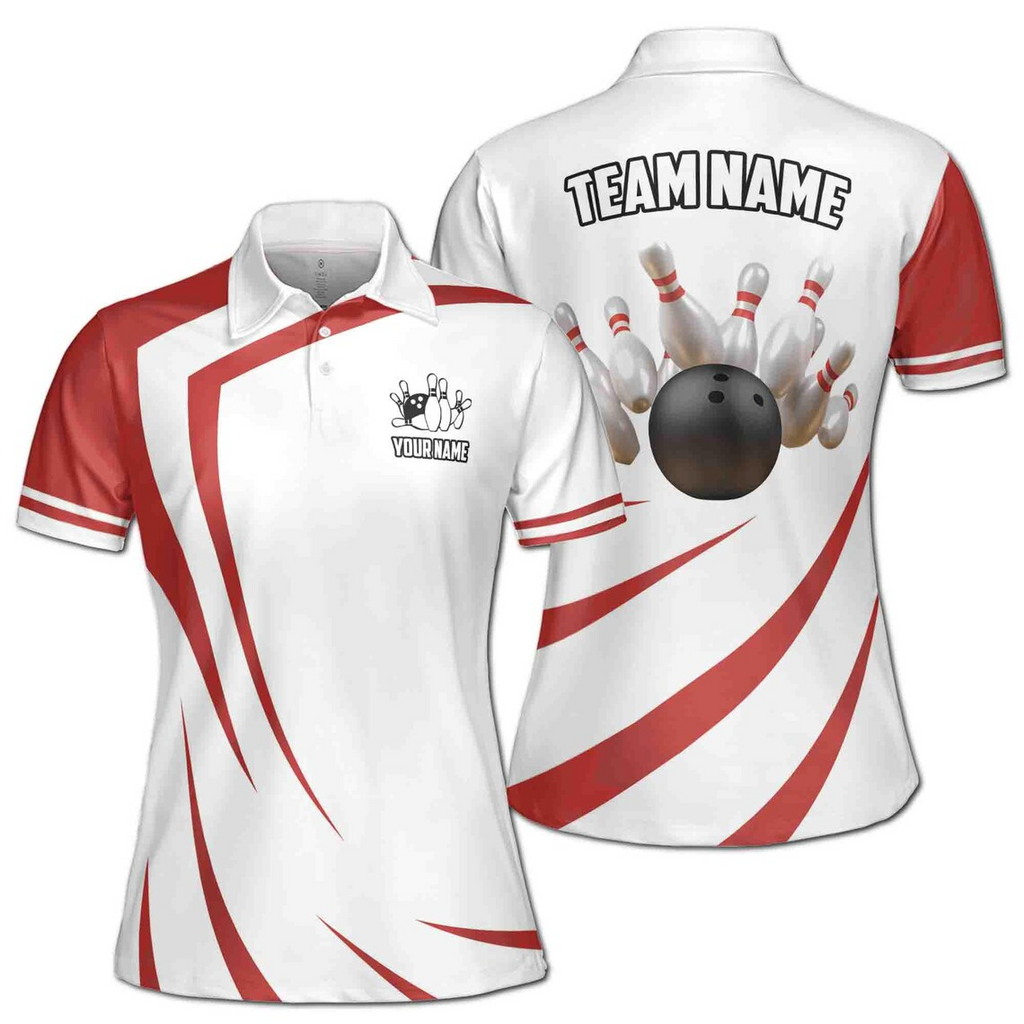 Personalized Bowling Apparel Red And White Women's Polo Shirt (S-5XL)