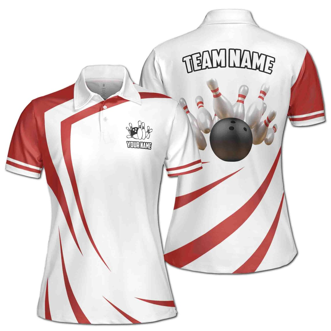 Personalized Bowling Apparel Red And White Women's Polo Shirt (S-5XL)