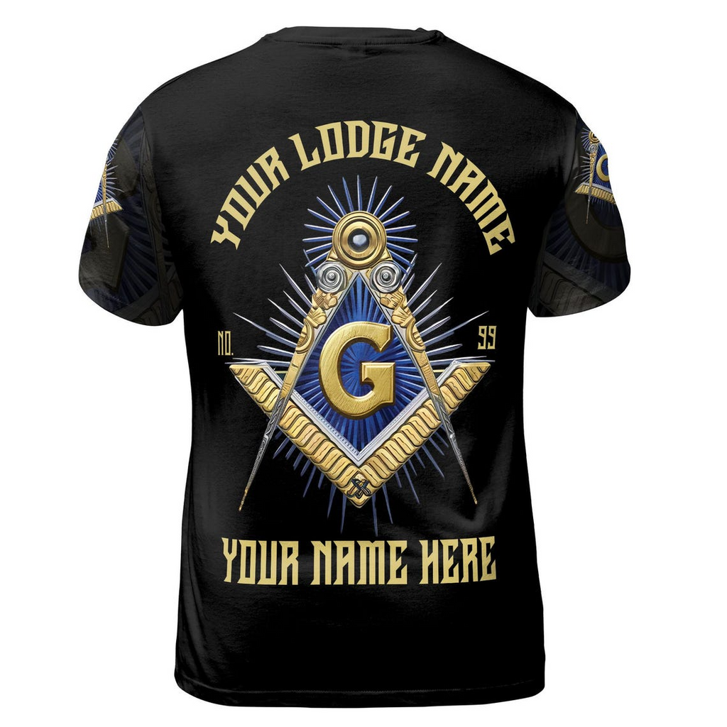 Personalized Freemasonry Master Mason Golden Men's 3D T-shirt S-5XL