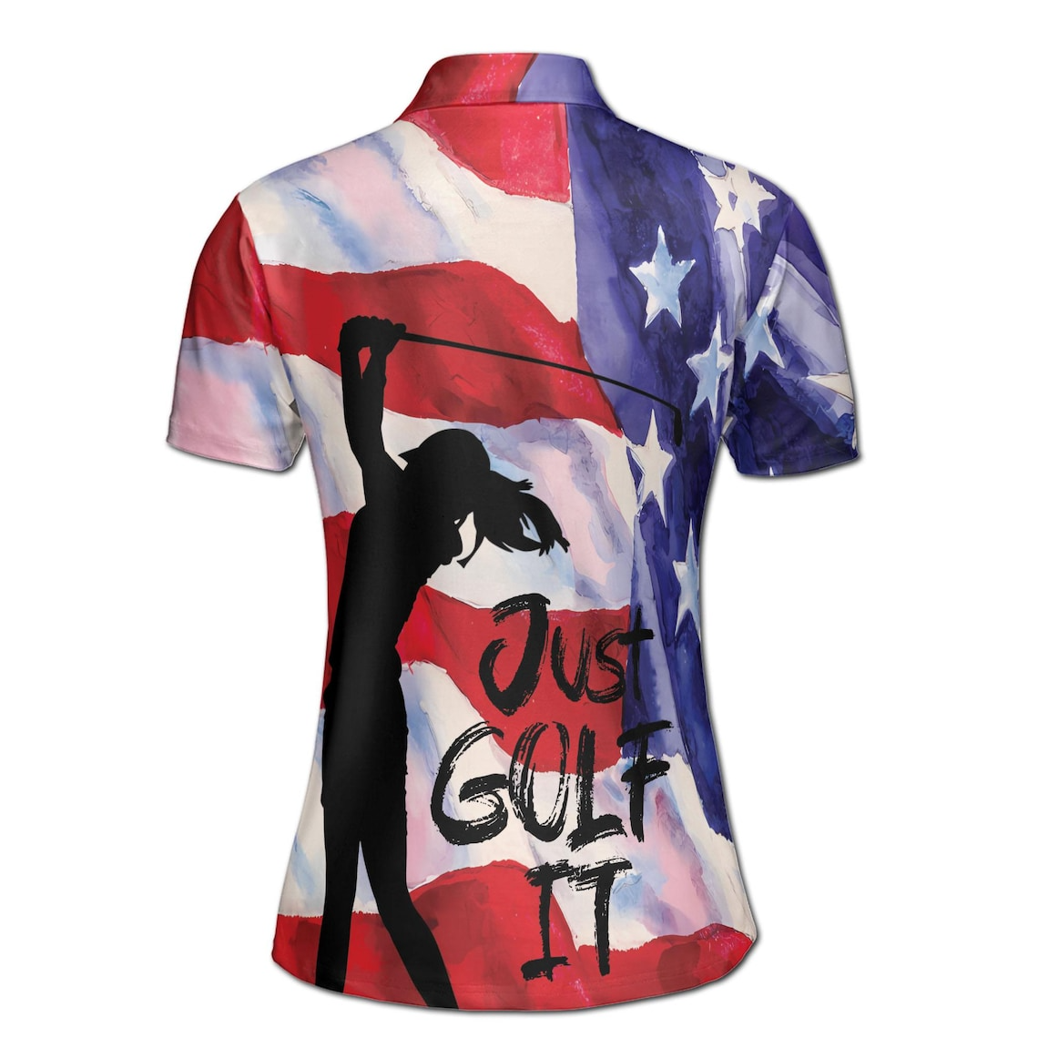 Custom Patriotic Watercolor America Just Golf It Women's Polo Shirt (S-5XL)