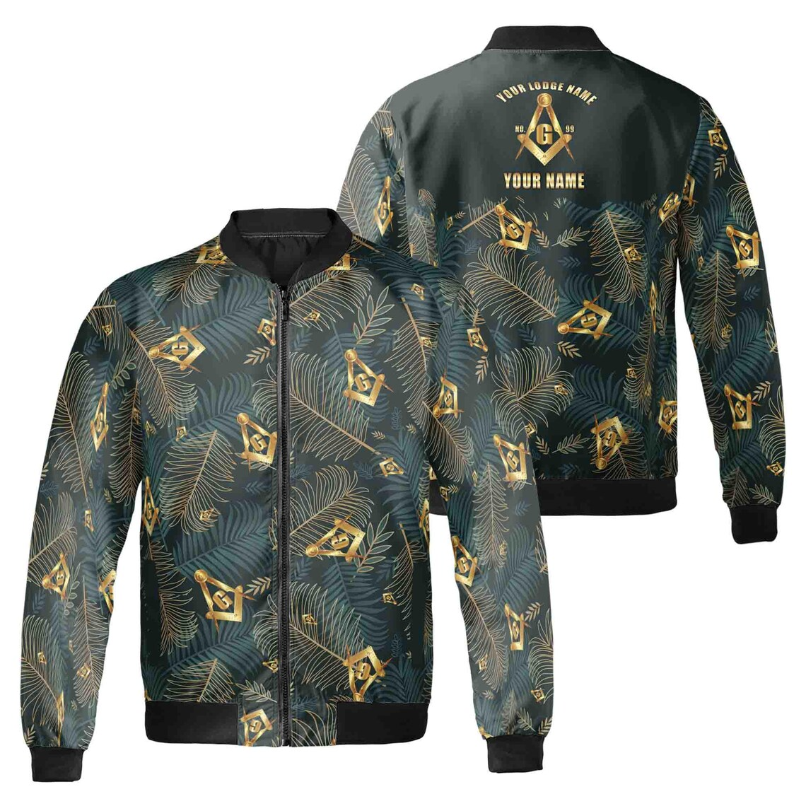 Customize Masonic Master Mason Tropical Palm Leafs Bomber Jacket (S-5XL)