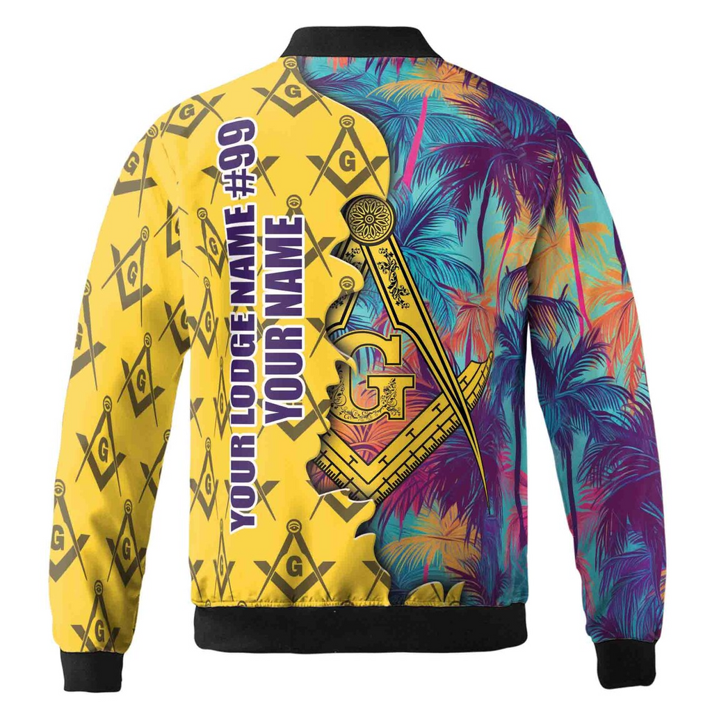 Custom Masonic Freemasonry Hawai Tropical Pattern Bomber Jacket (S-5XL)