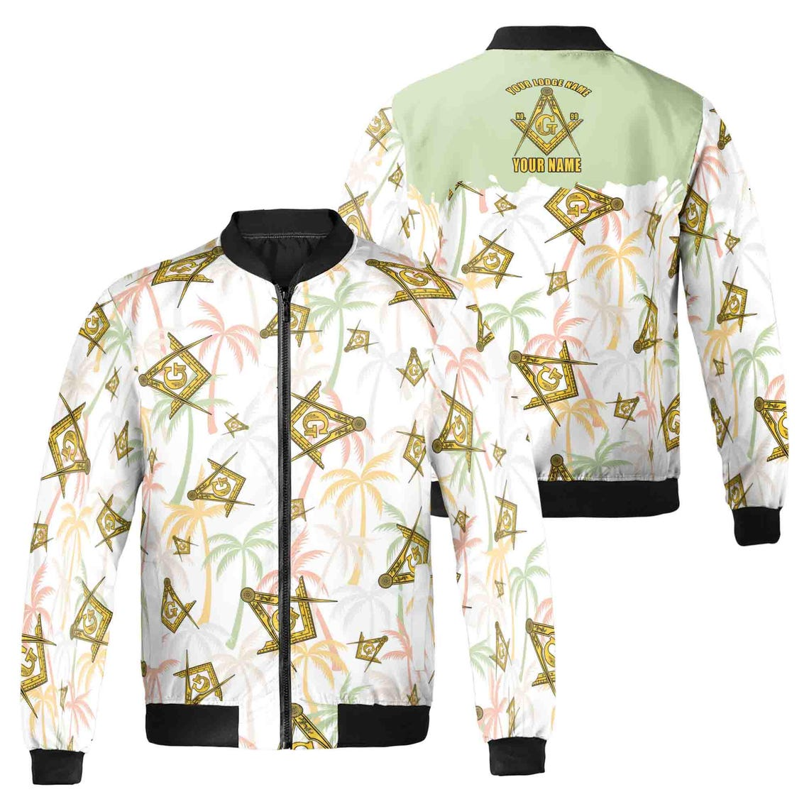 Custom Masonic Master Mason Tropical Summer Pattern Bomber Jacket (S-5XL)