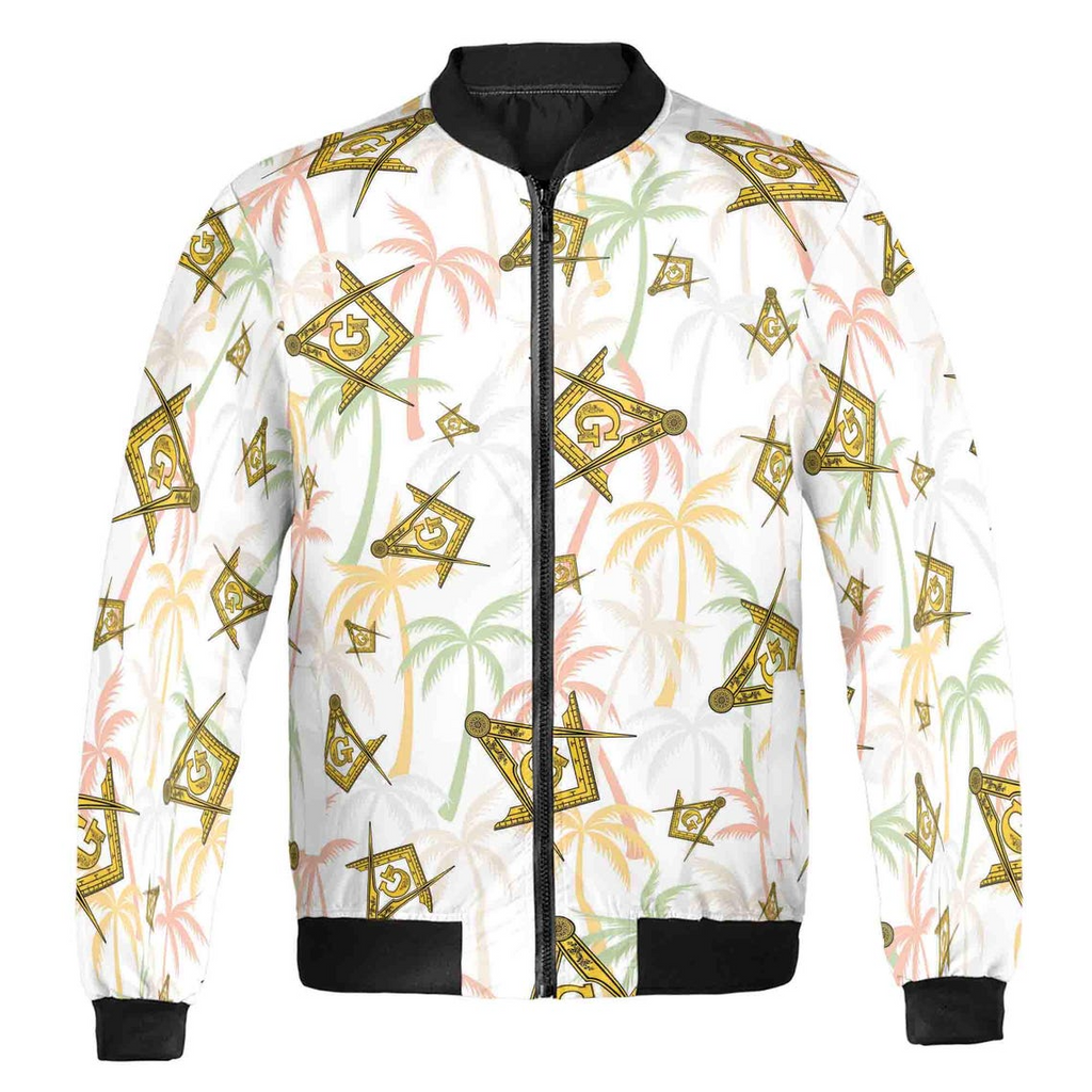 Custom Masonic Master Mason Tropical Summer Pattern Bomber Jacket (S-5XL)