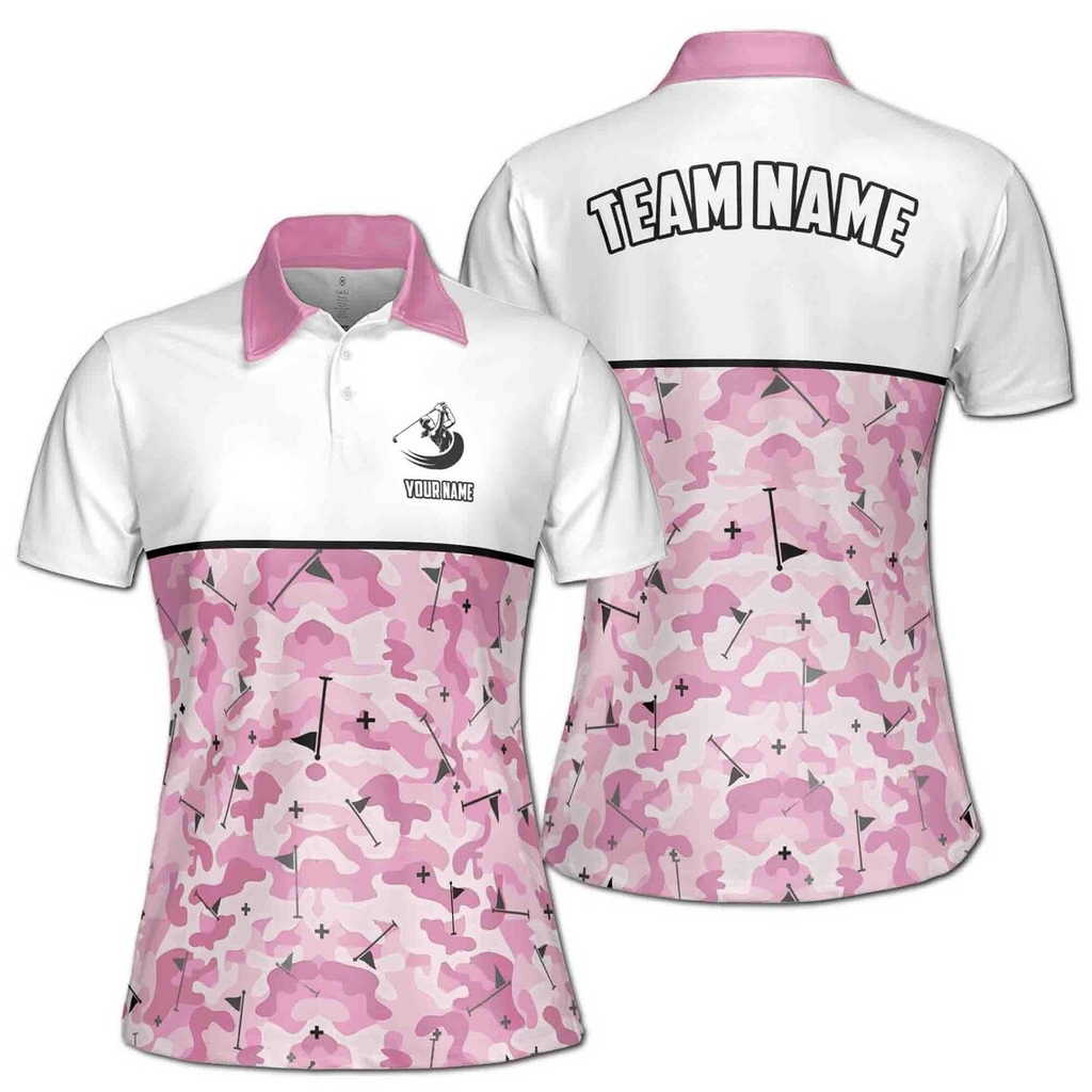 Personalized Pink Camo Golfer Camouflage Women's Polo Shirt (S-5XL)