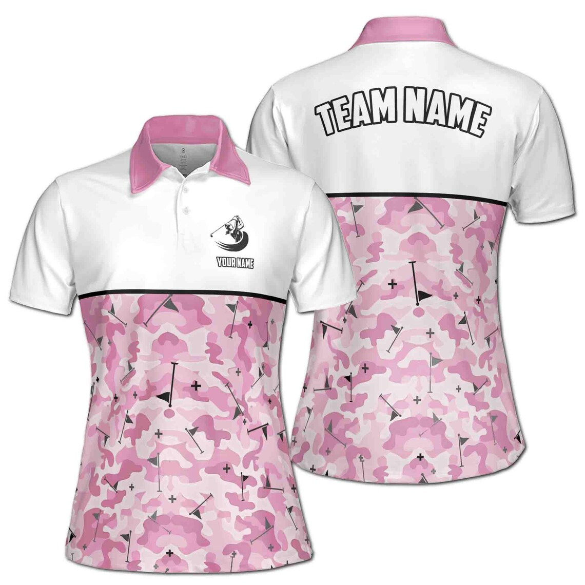 Personalized Pink Camo Golfer Camouflage Women's Polo Shirt (S-5XL)