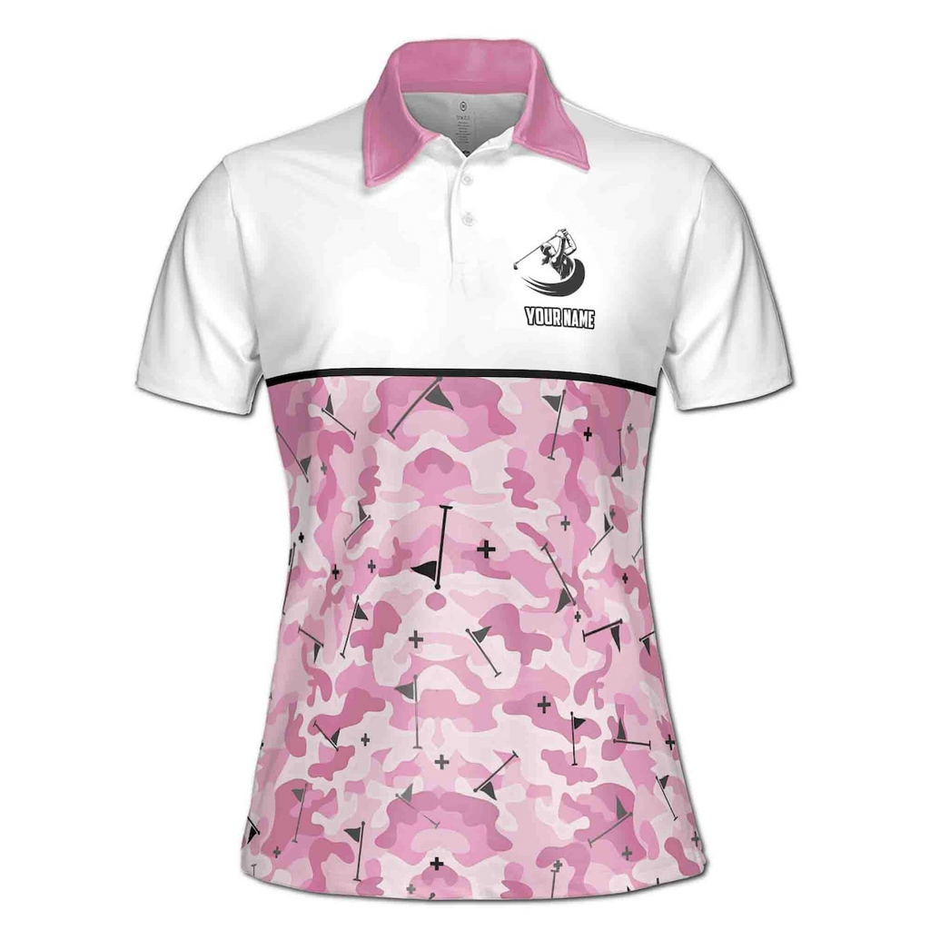 Personalized Pink Camo Golfer Camouflage Women's Polo Shirt (S-5XL)