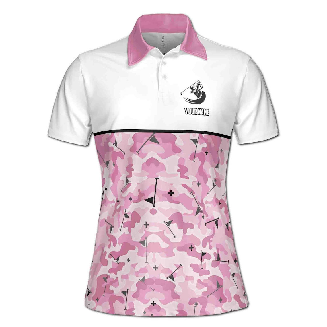 Personalized Pink Camo Golfer Camouflage Women's Polo Shirt (S-5XL)