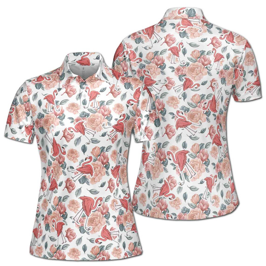 Funny Pink Flamingo Floral Women's Polo Shirt (S-5XL)