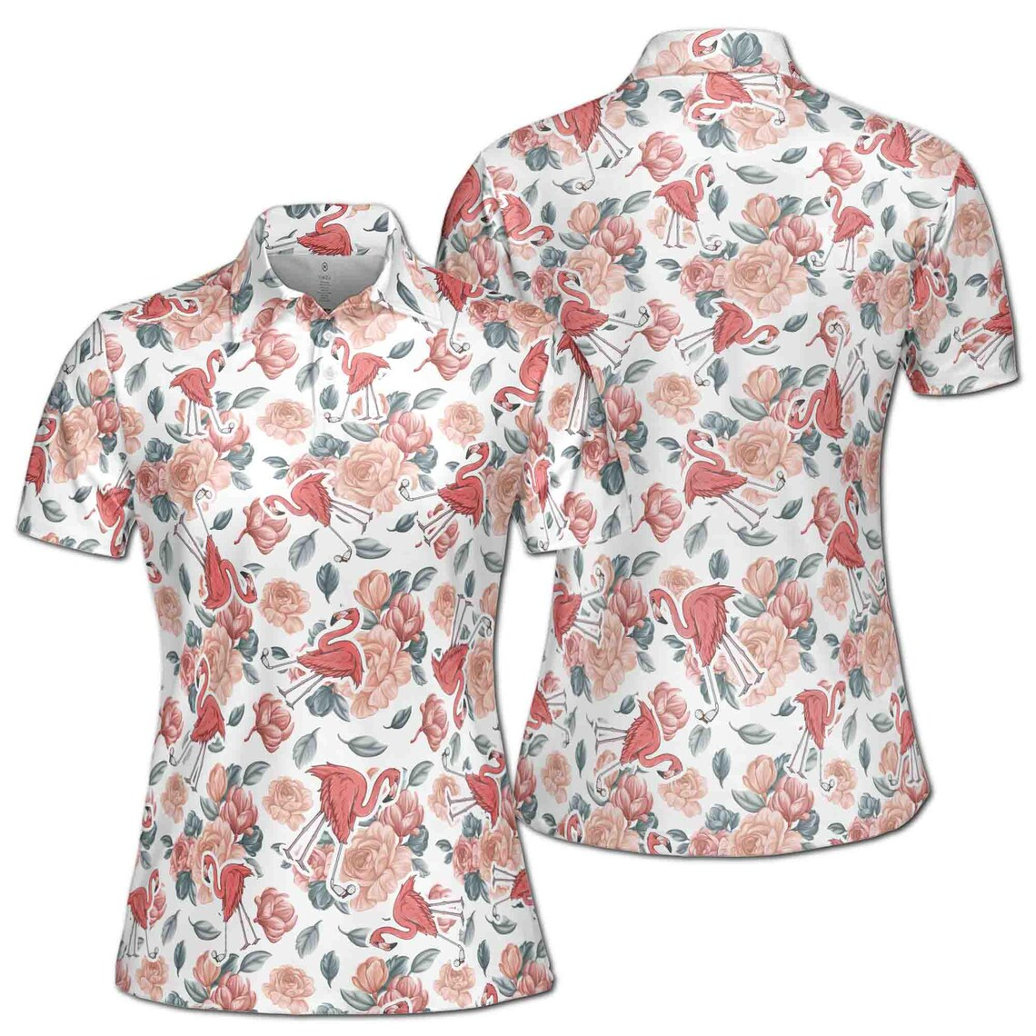Funny Pink Flamingo Floral Women's Polo Shirt (S-5XL)