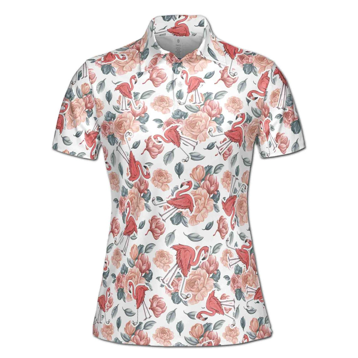 Funny Pink Flamingo Floral Women's Polo Shirt (S-5XL)