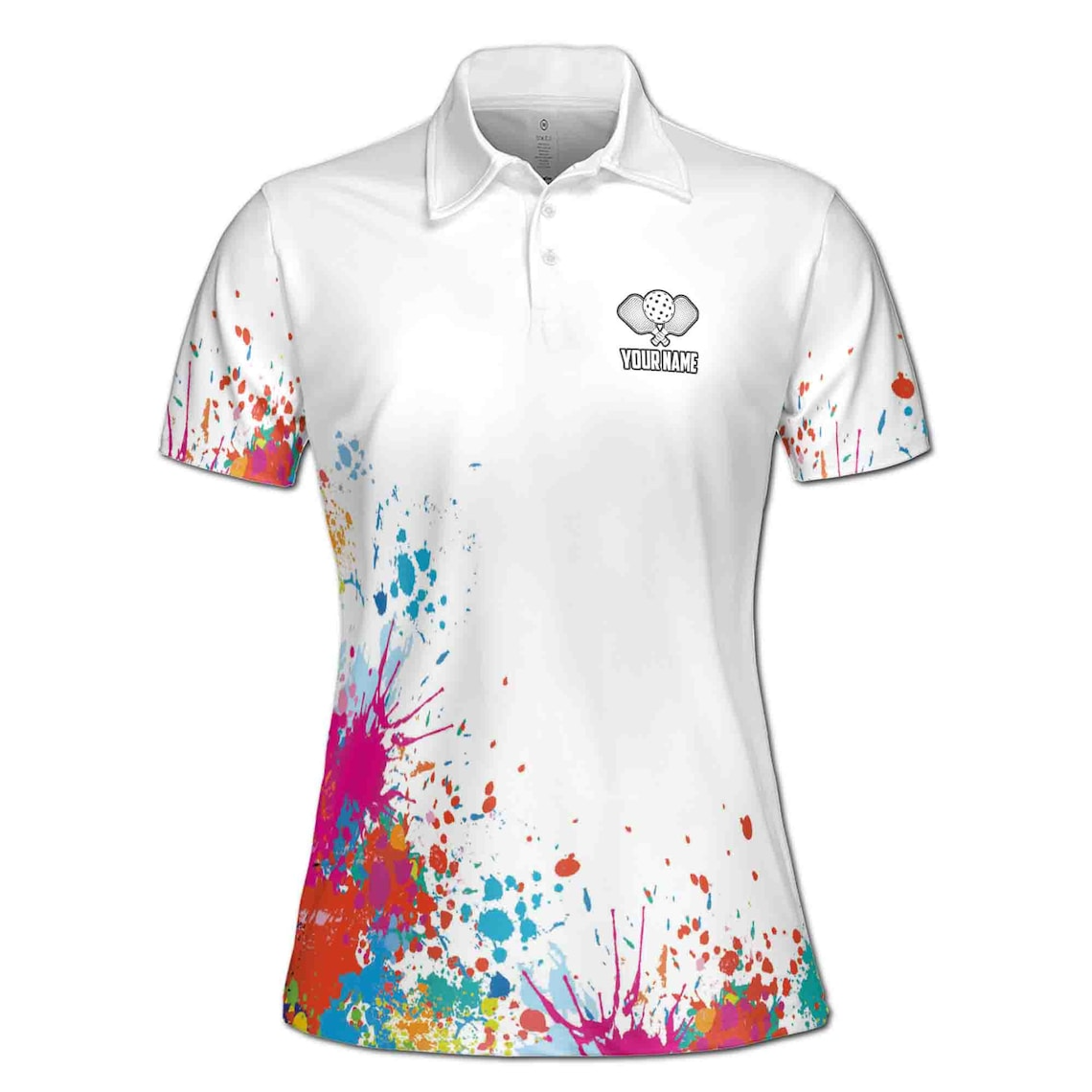 Custom Name Color Spatter Peace Love Pickleball Women's Polo Shirt (S-5XL)
