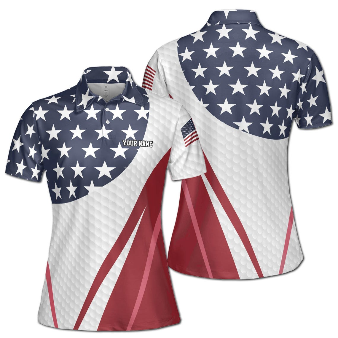 Custom Name Patriotic America Pattern American Golfer Women's Polo Shirt (S-5XL)