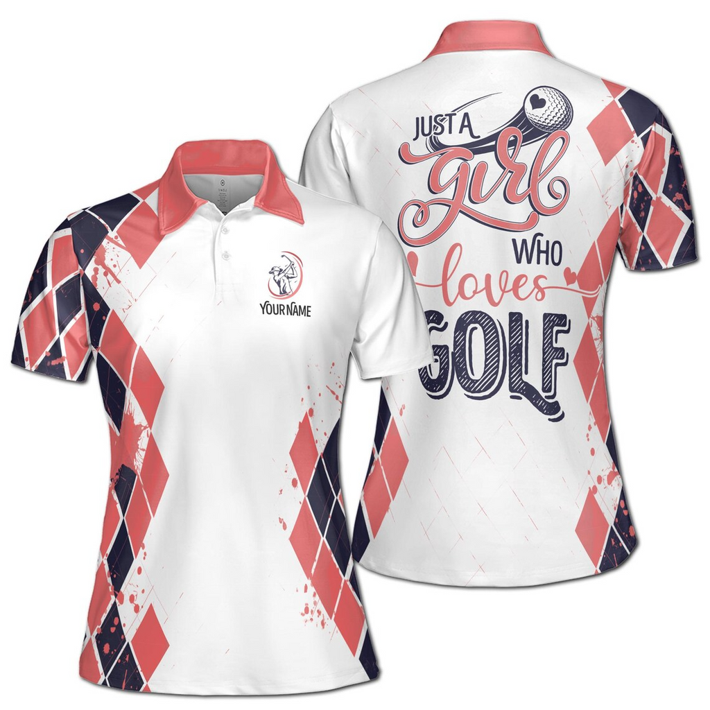 Custom Name Pink Spatter Just A Girl Who Loves Golf Women's Polo Shirt (S-5XL)