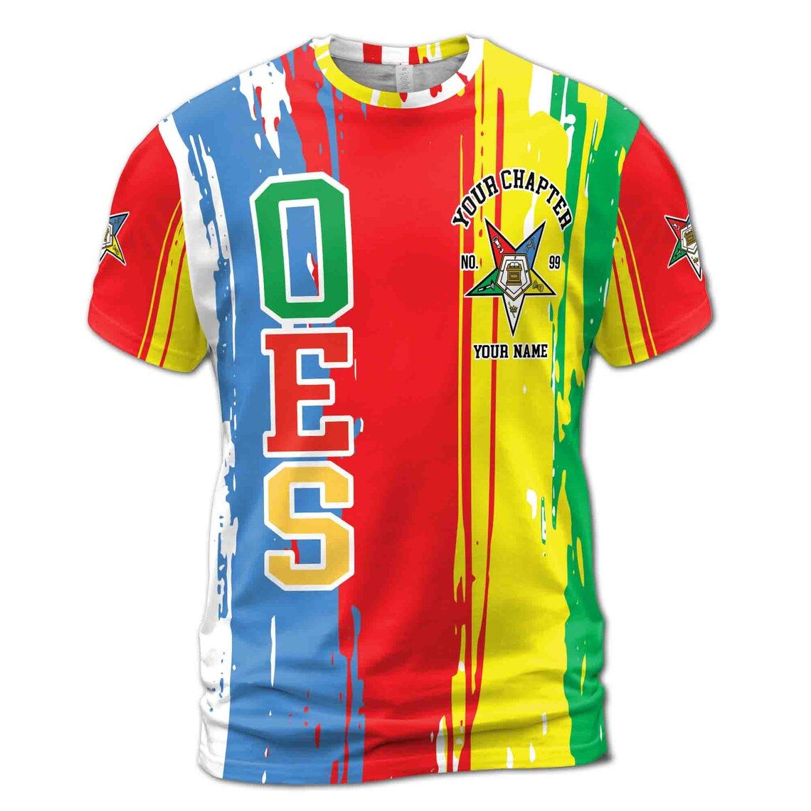 Personalized Colorful Order Of The Eastern Star OES Pentagon Down 3D T-shirt S-5XL