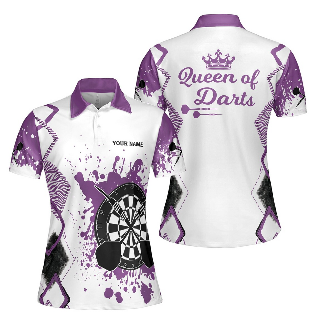 Custom Name Queen of Darts Colorful Spatter Women's Polo Shirt (S-5XL)
