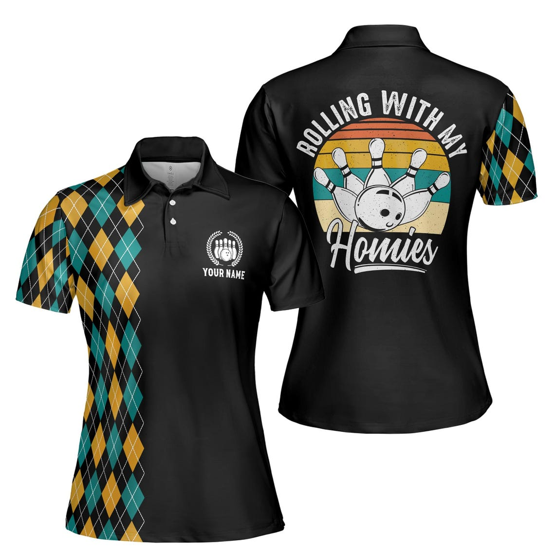 Custom Retro Vibe Rolling With My Homies Bowling Women's Polo Shirt (S-5XL)