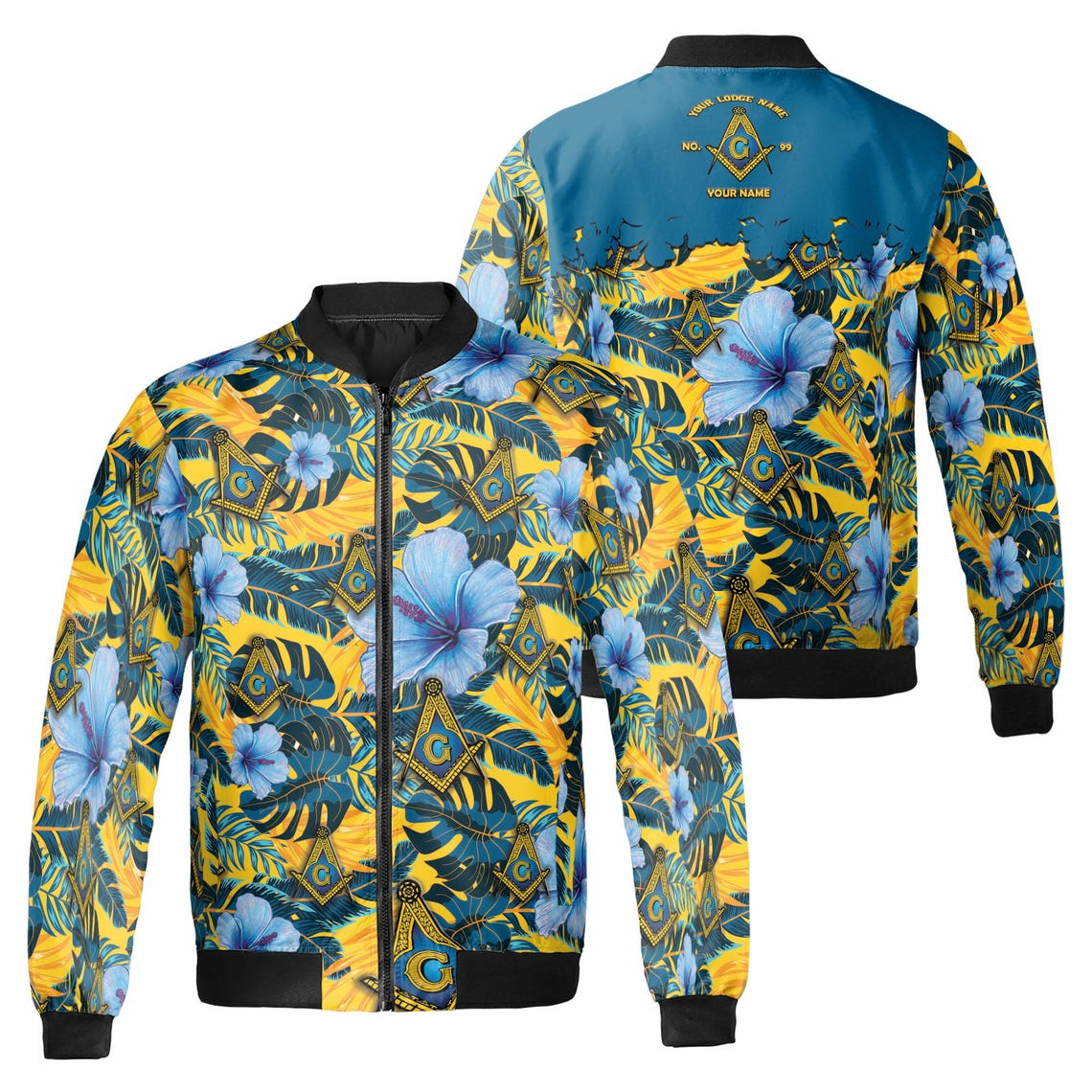 Personalized Masonic Freemason Tropical Floral Bomber Jacket (S-5XL)