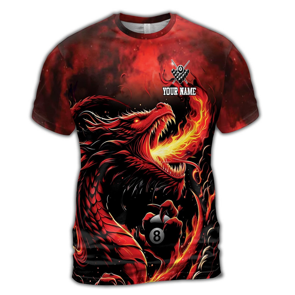 Custom Name Fire Dragon Billiard Passonate Player Men's 3D T-shirt (S-5XL)