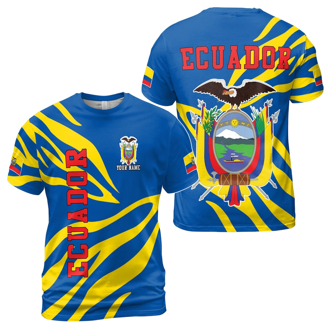 Custom Name Patriotic Ecuador Coat of Arms Men's 3D T-shirt S-5XL