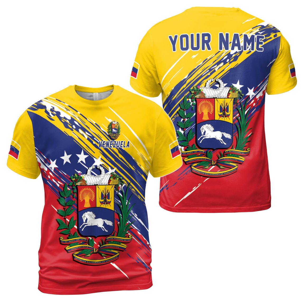 Custom Name Patriotic Venezuela Coat of Arms Men's 3D T-shirt (S-5XL)