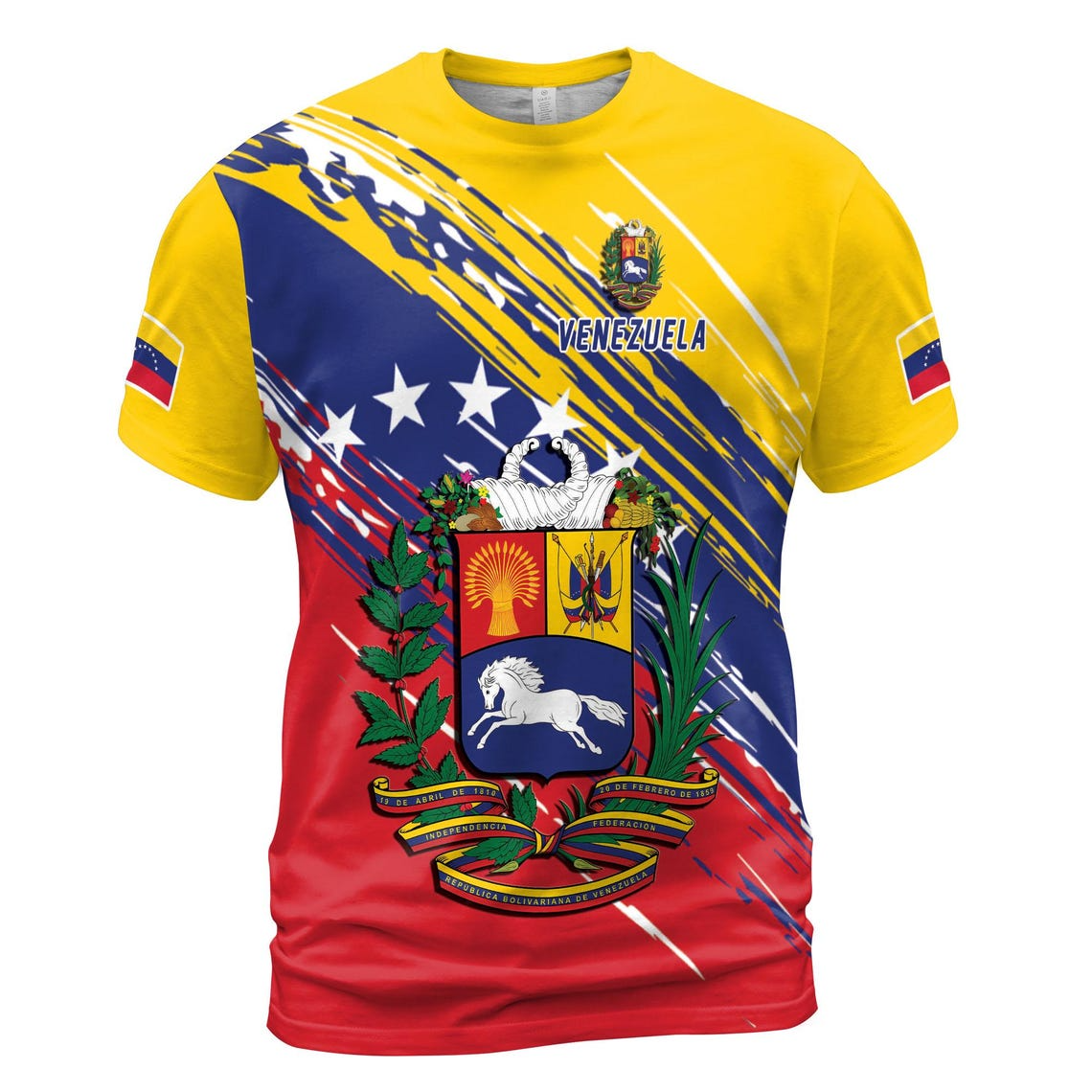 Custom Name Patriotic Venezuela Coat of Arms Men's 3D T-shirt (S-5XL)