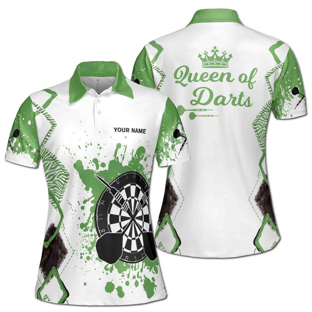 Custom Name Queen of Darts Colorful Spatter Women's Polo Shirt (S-5XL)