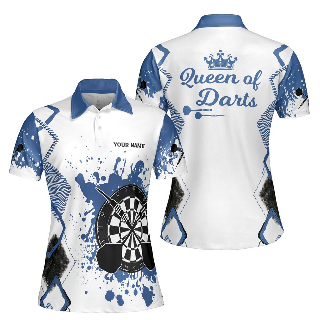Custom Name Queen of Darts Colorful Spatter Women's Polo Shirt (S-5XL)
