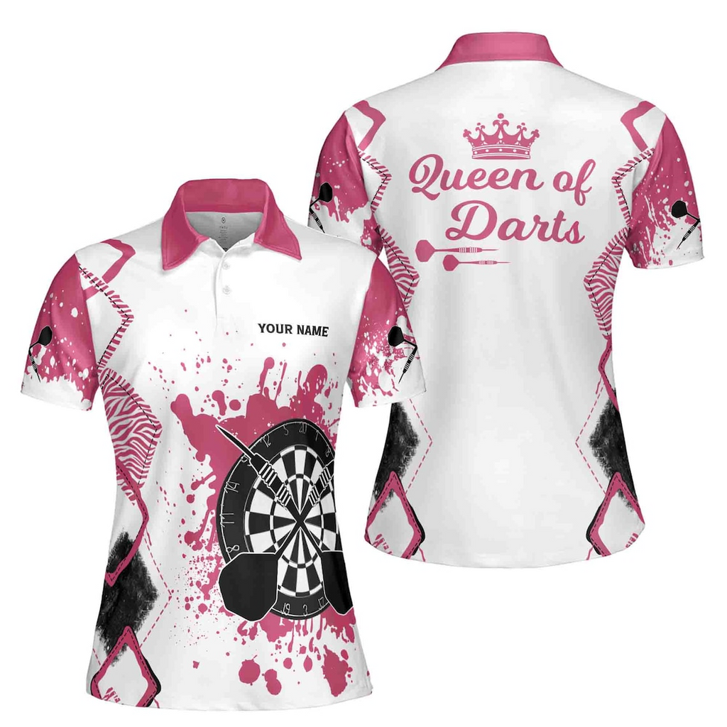 Custom Name Queen of Darts Colorful Spatter Women's Polo Shirt (S-5XL)