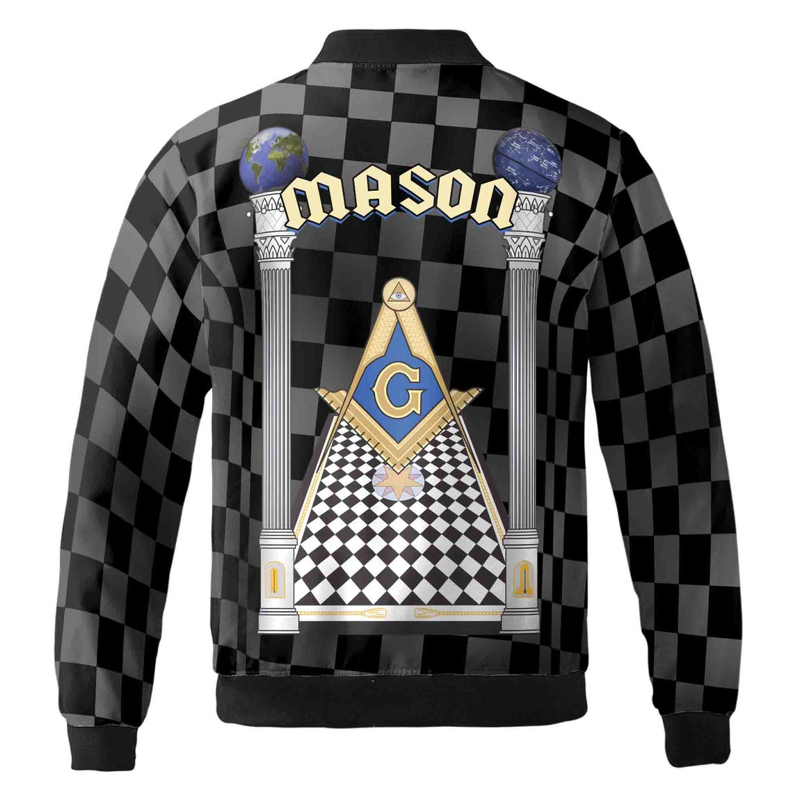 Personalized Blue Lodge Freemasonry With Caro Pattern Bomber Jacket (S-5XL)