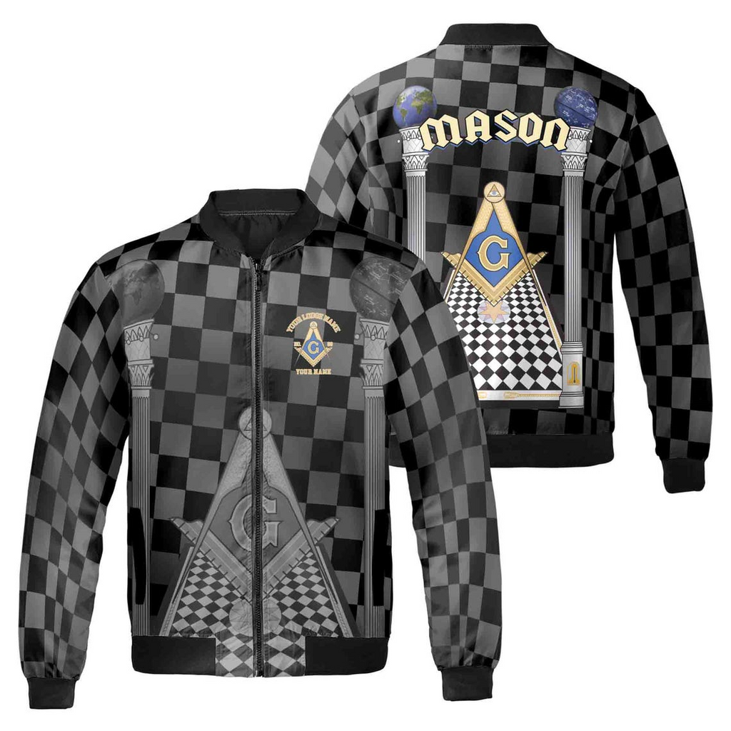 Personalized Blue Lodge Freemasonry With Caro Pattern Bomber Jacket (S-5XL)
