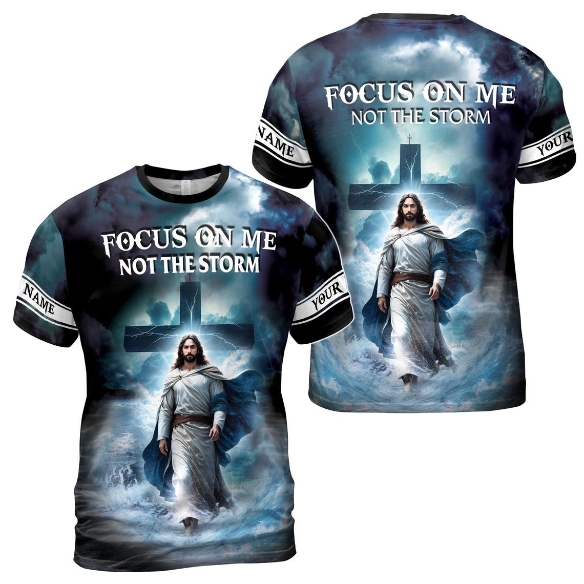 Custom Name Focus On Me Not The Storm Jesus Men's 3D T-shirt S-5XL