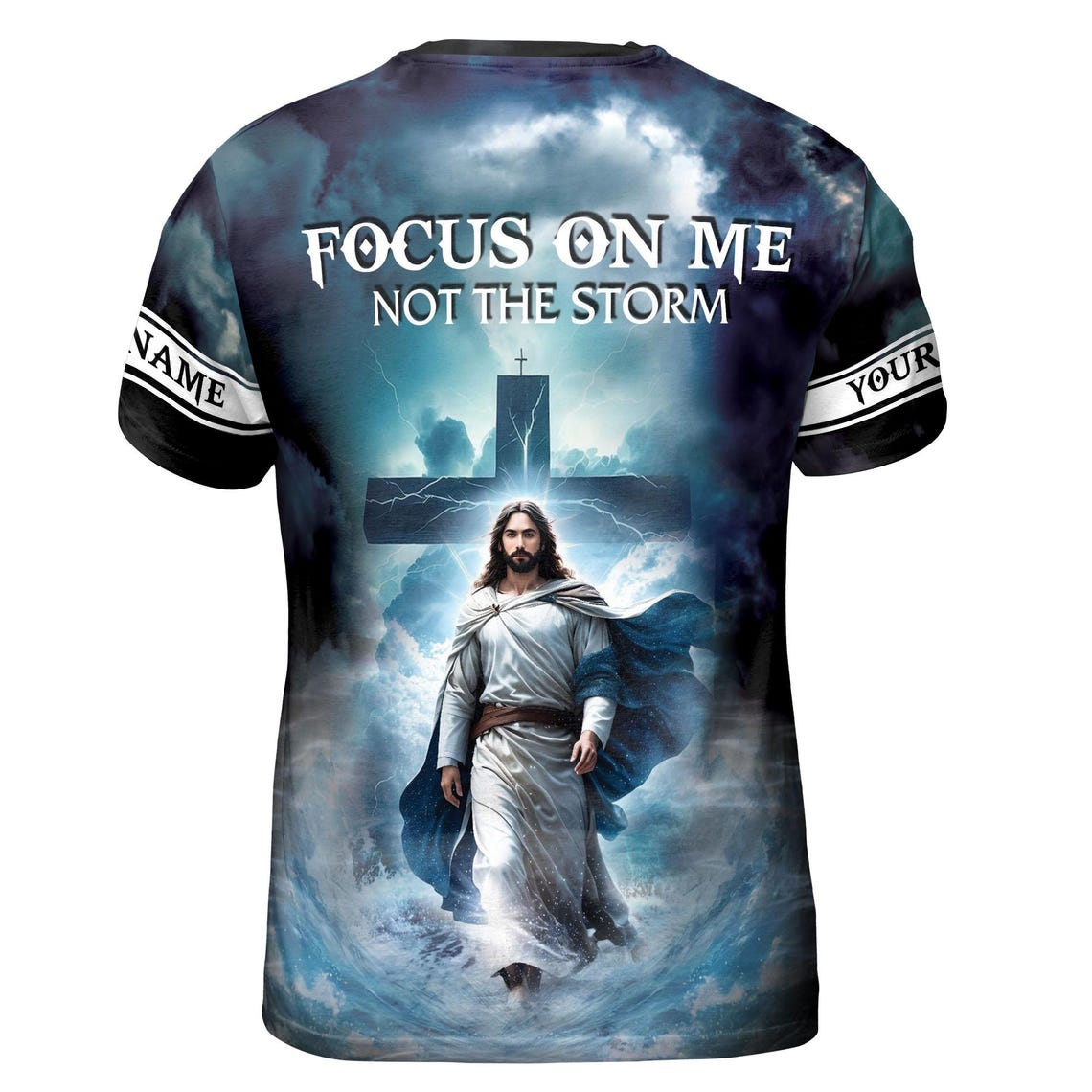 Custom Name Focus On Me Not The Storm Jesus Men's 3D T-shirt S-5XL