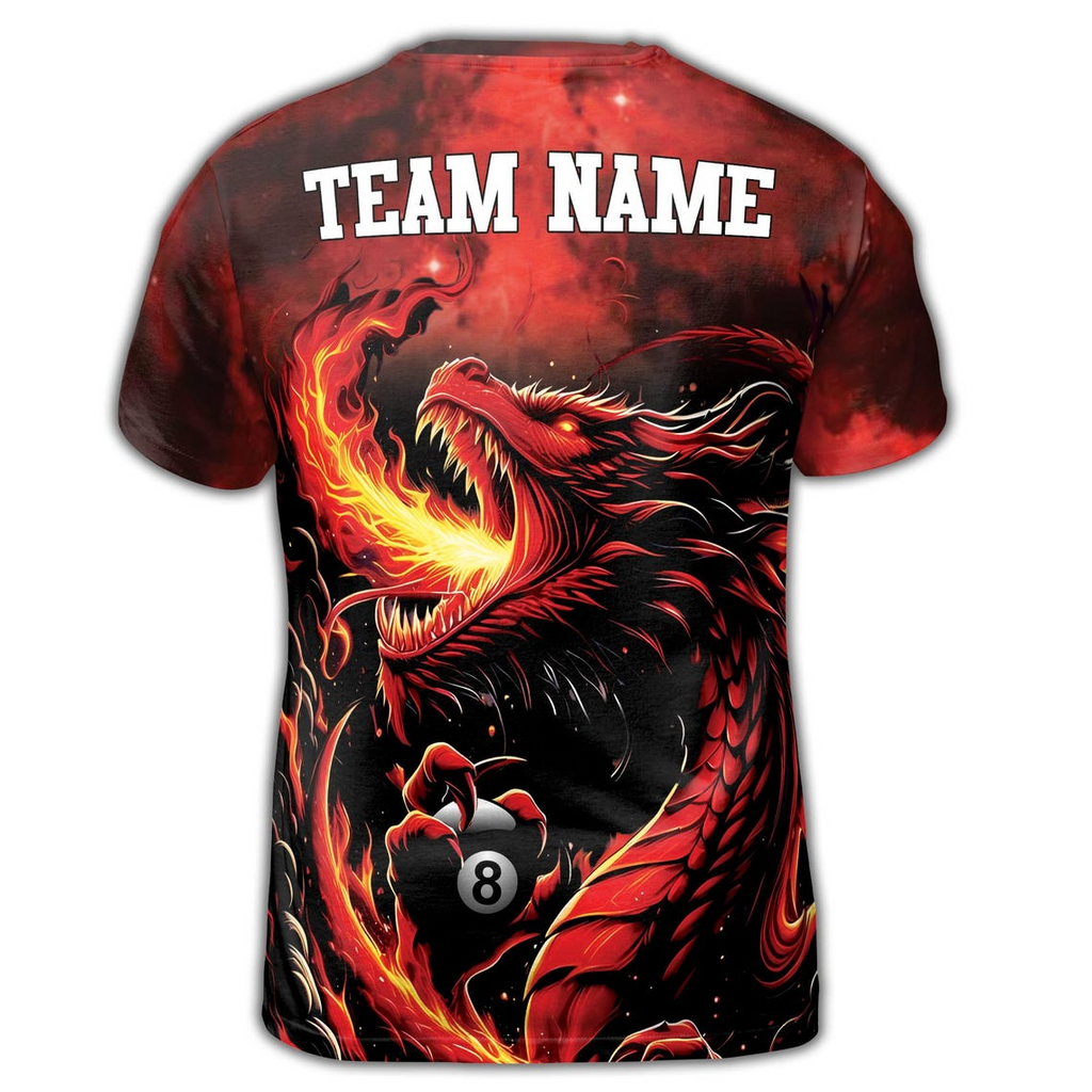 Custom Name Fire Dragon Billiard Passonate Player Men's 3D T-shirt (S-5XL)