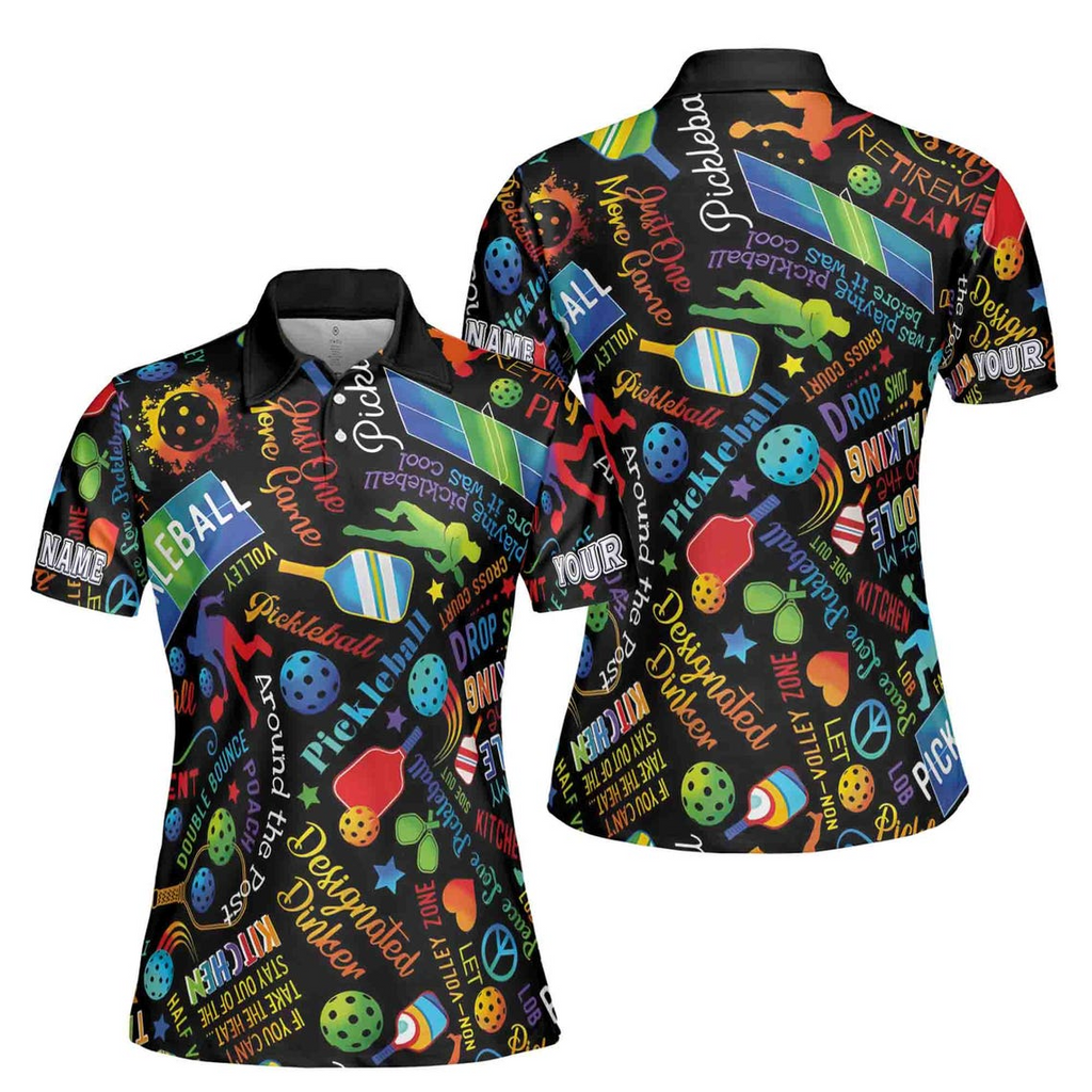 Custom Name Colorful Pickleball Pattern Women's Polo Shirt (S-5XL)