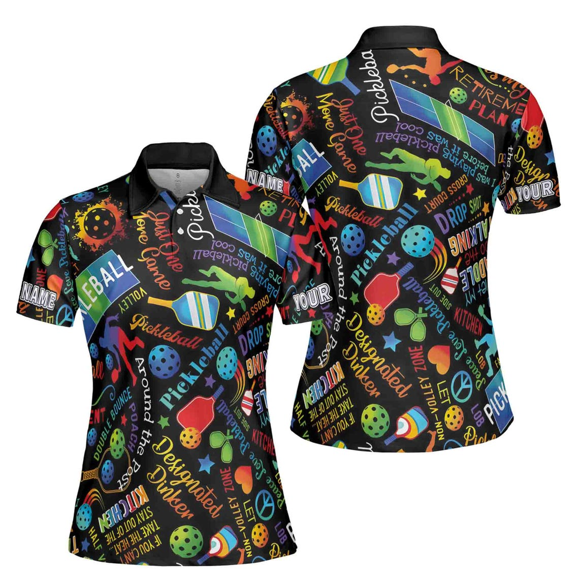Custom Name Colorful Pickleball Pattern Women's Polo Shirt (S-5XL)