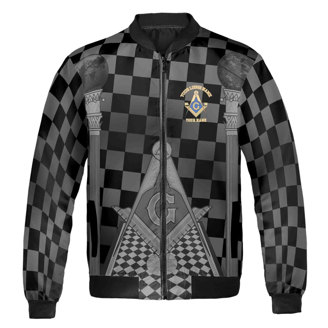 Personalized Blue Lodge Freemasonry With Caro Pattern Bomber Jacket (S-5XL)