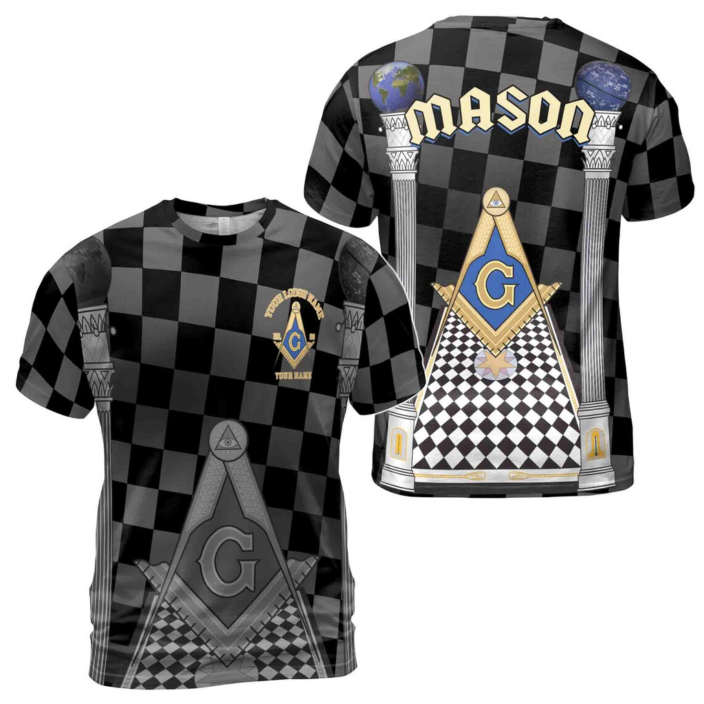 Personalized Blue Lodge Freemasonry With Caro Pattern Men's 3D T-Shirt (S-5XL)