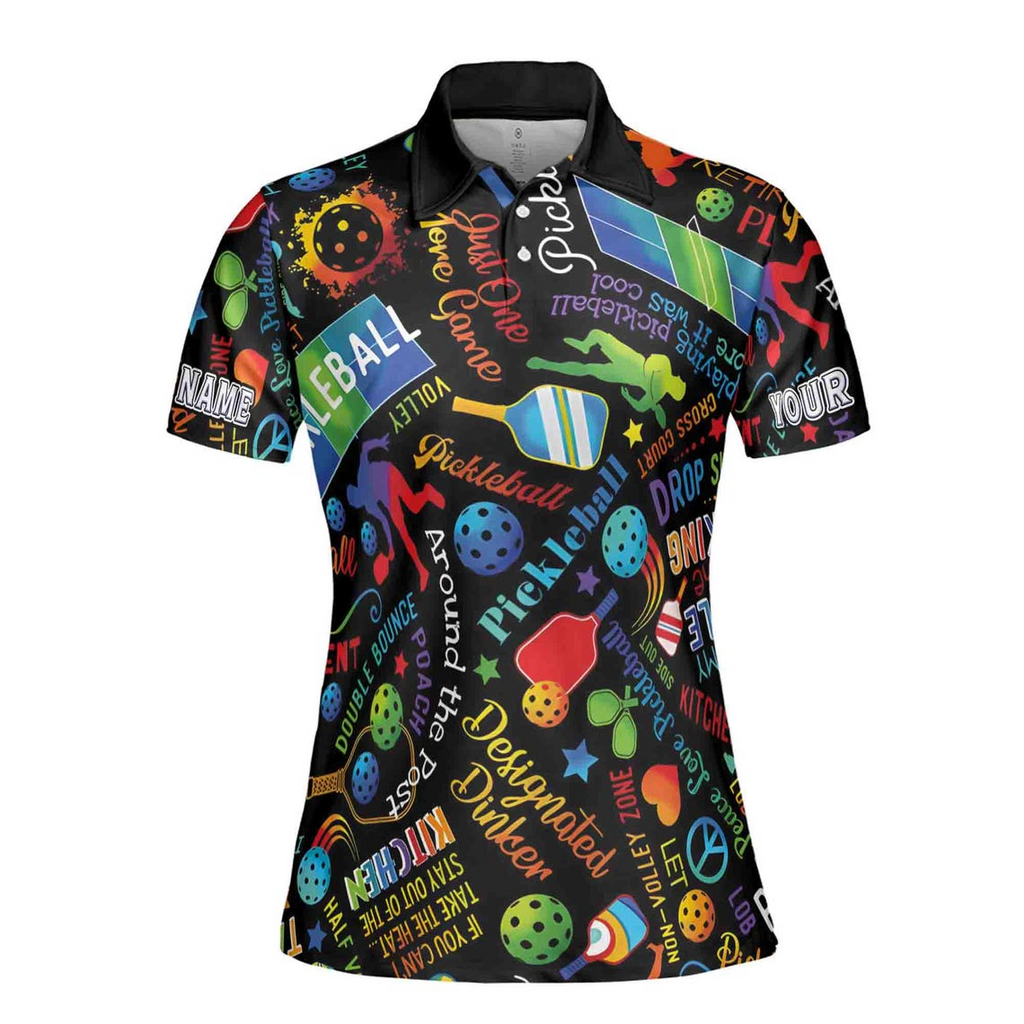 Custom Name Colorful Pickleball Pattern Women's Polo Shirt (S-5XL)