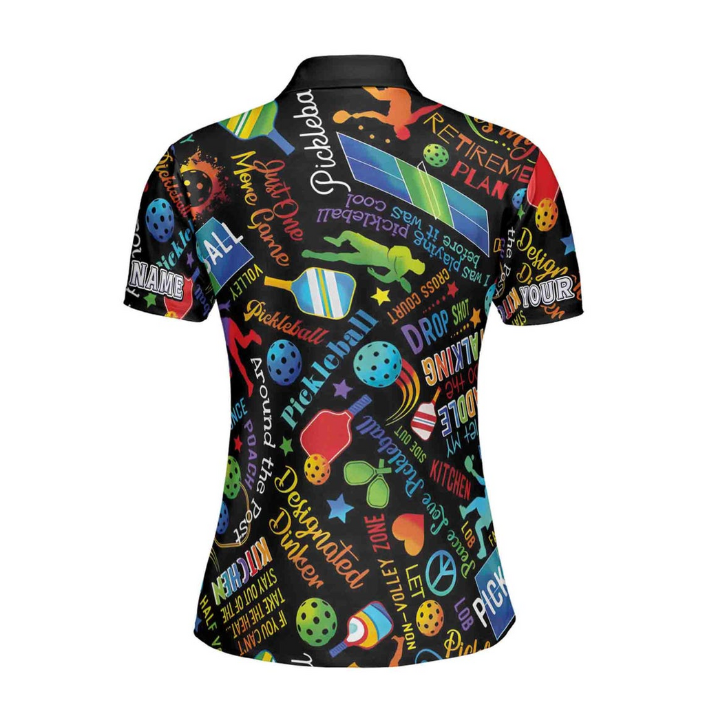 Custom Name Colorful Pickleball Pattern Women's Polo Shirt (S-5XL)