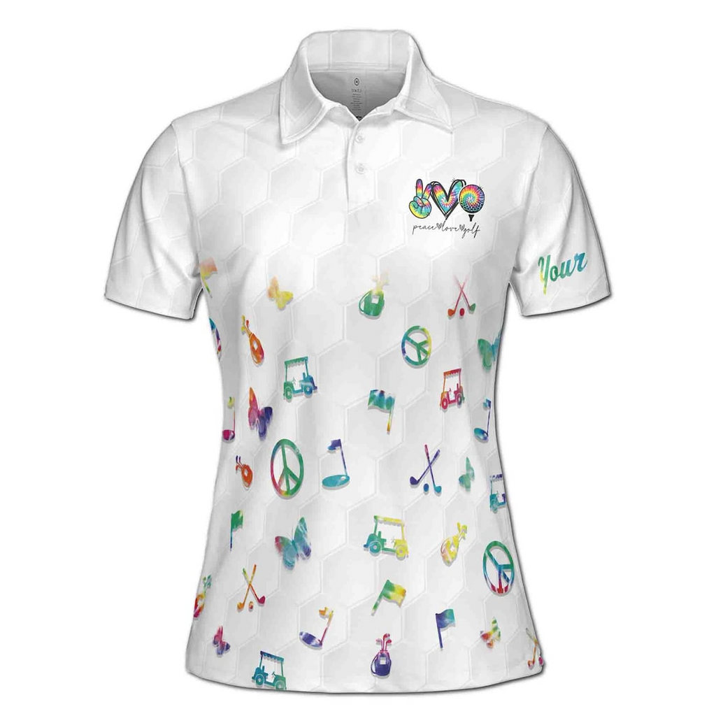 Custom Name Colorful Watercolor Peace Love Golf Women's Polo Shirt (S-5XL)
