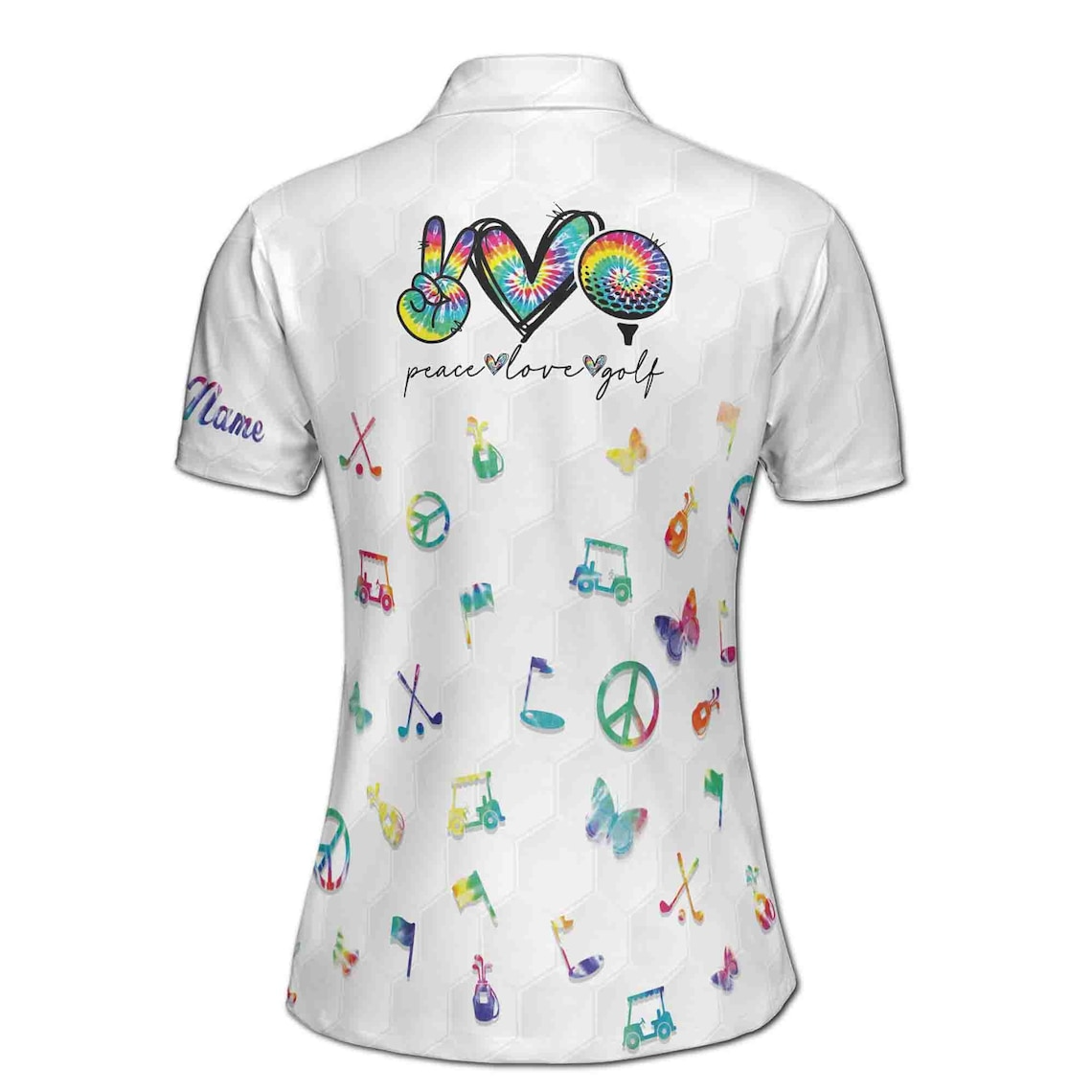 Custom Name Colorful Watercolor Peace Love Golf Women's Polo Shirt (S-5XL)