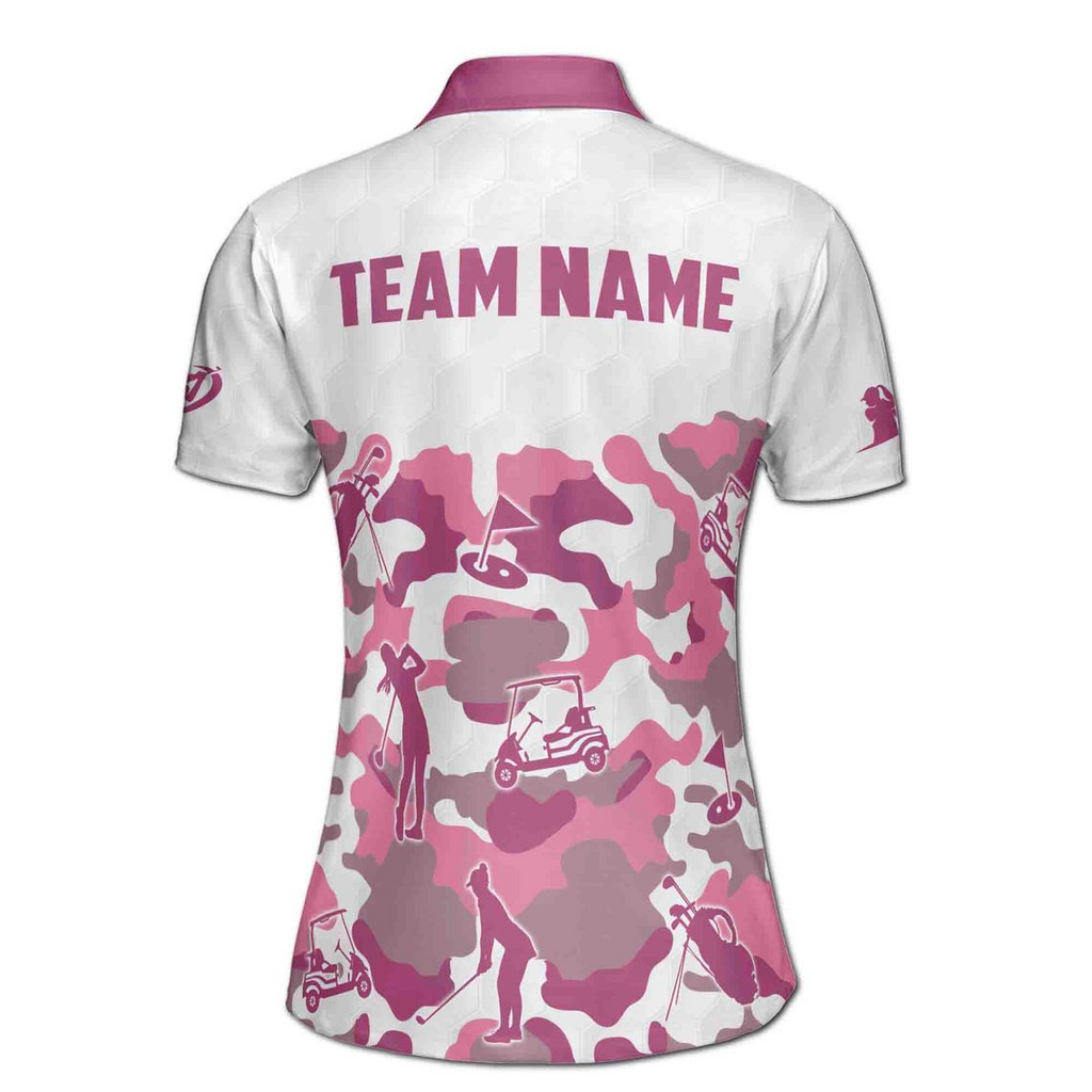 Custom Name Team Name Pink Camouflage Pattern Golf Women's Polo Shirt (S-5XL)
