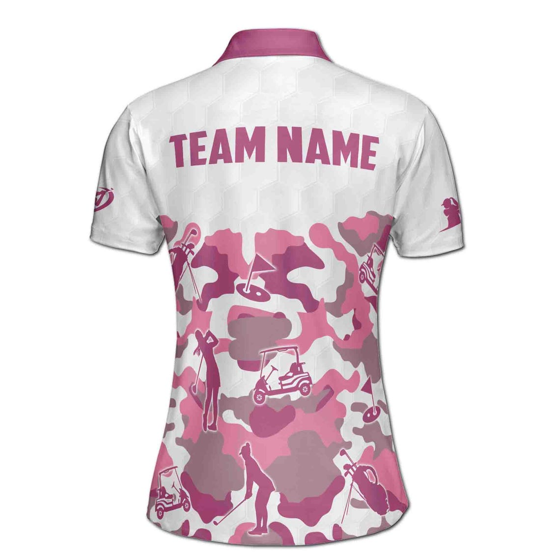 Custom Name Team Name Pink Camouflage Pattern Golf Women's Polo Shirt (S-5XL)