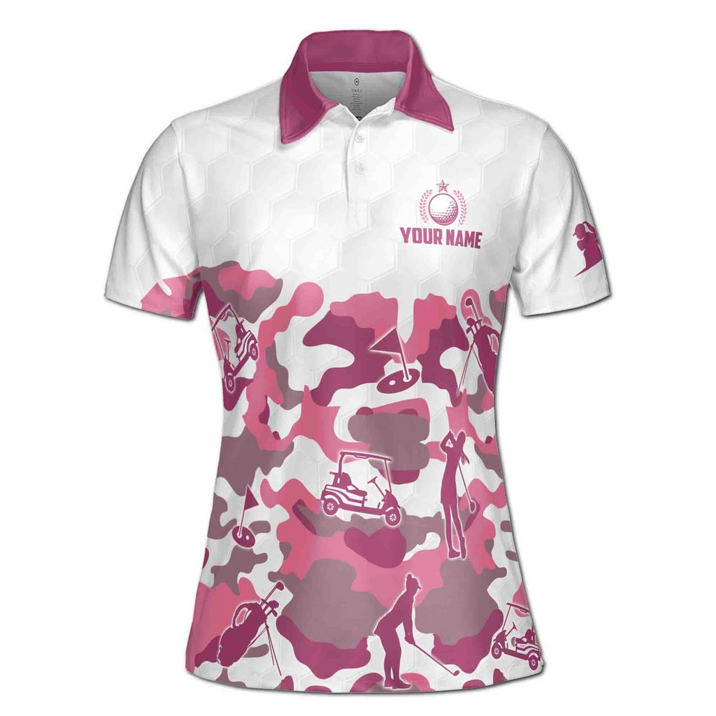 Custom Name Team Name Pink Camouflage Pattern Golf Women's Polo Shirt (S-5XL)