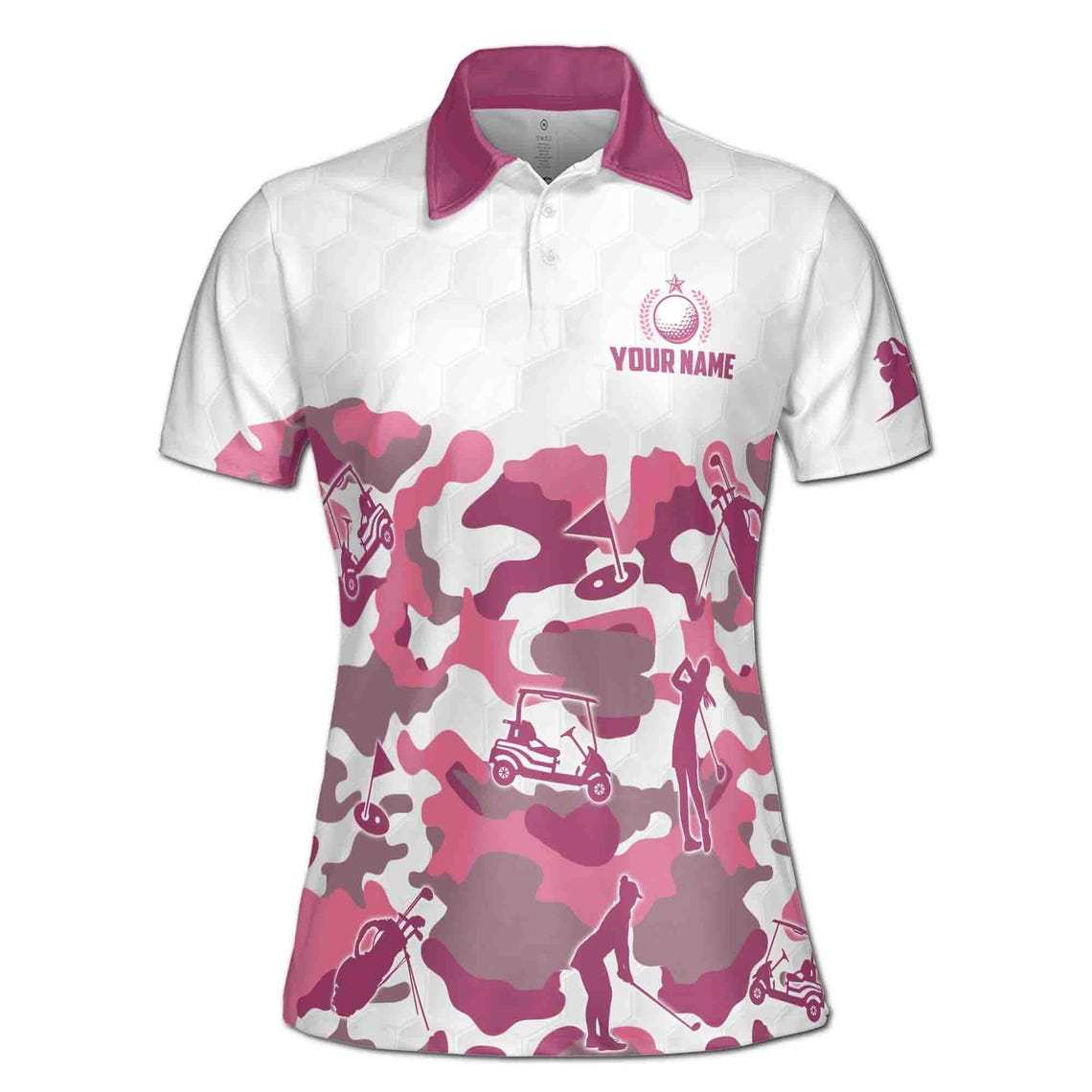 Custom Name Team Name Pink Camouflage Pattern Golf Women's Polo Shirt (S-5XL)