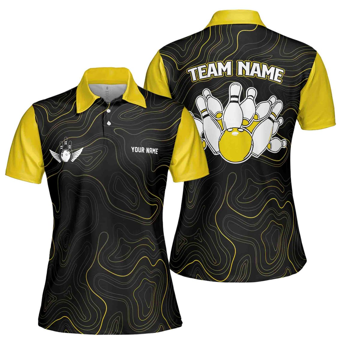 Custom Name, Team Name Multicolor Pattern Bowling Ball Camo Women's Polo Shirt (S-5XL)